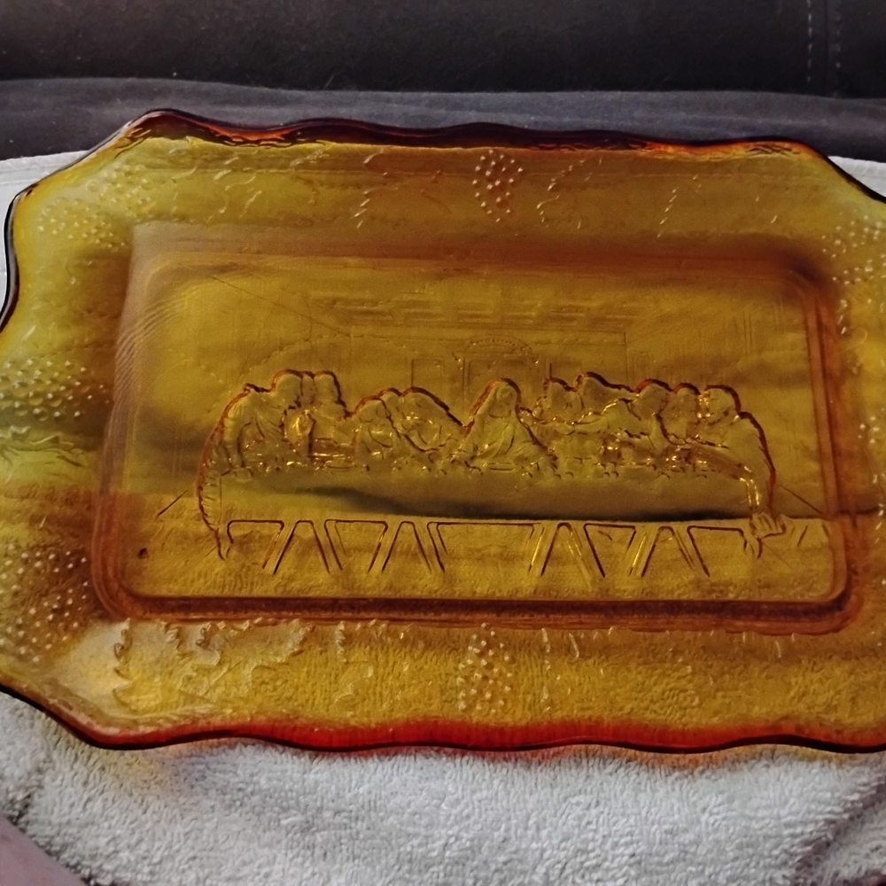 Vintage INDIANA GLASS CO. TIARA GLASS ART AMBERINA Glass Art Tray